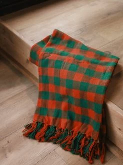 Red + Green Check Throw With Fringe
