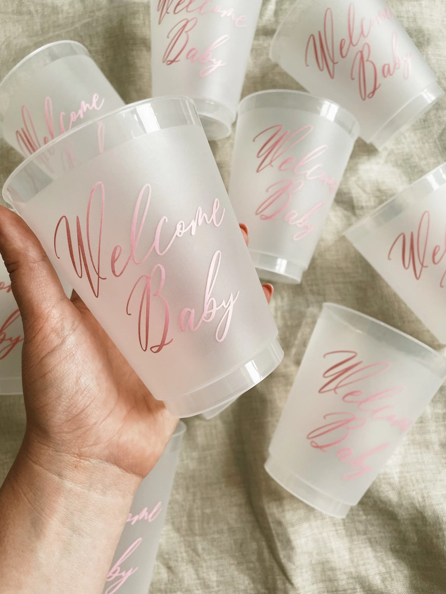 Welcome Baby Reusable Cups - PInk 1 Welcome Baby Reusable Cups - PInk
