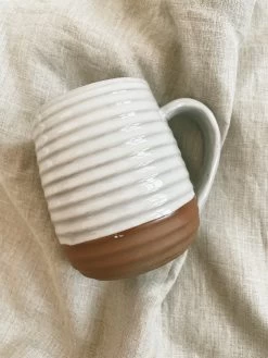 White And Tan Reactive Glaze Mug