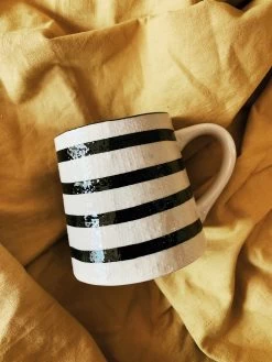 Black + White Striped Mug