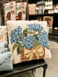 Blue Hydrangea Floral Basket Hook Pillow